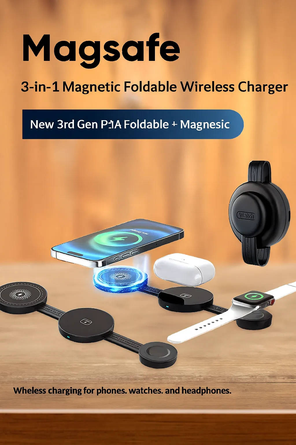 3‑in‑1 Folding Magnetic Wireless Fast Charger - Buy in BD