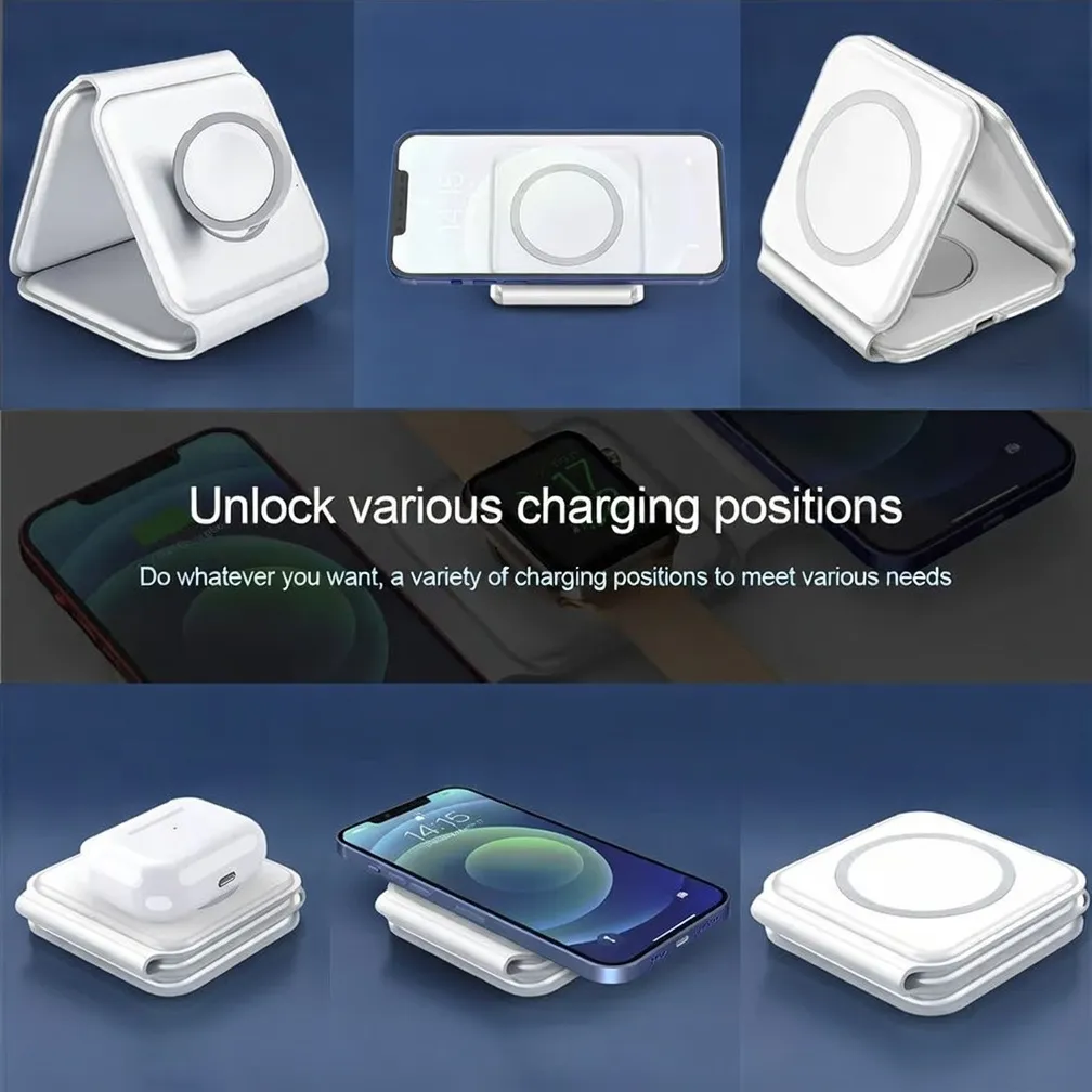 3‑in‑1 Folding Magnetic Wireless Fast Charger for Smartphones