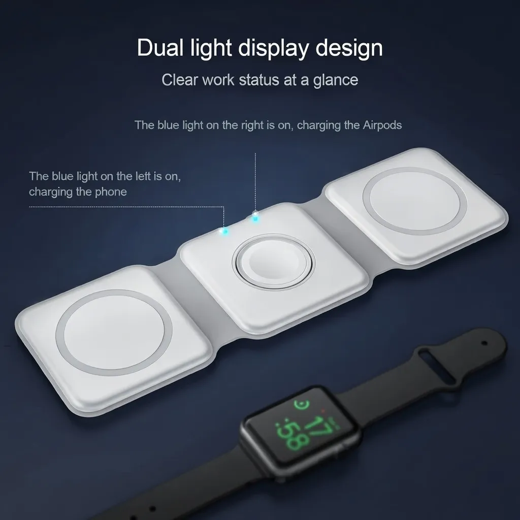 Certified Fast 3‑in‑1 Folding Magnetic Wireless Charger for Smartphones in Bangladesh