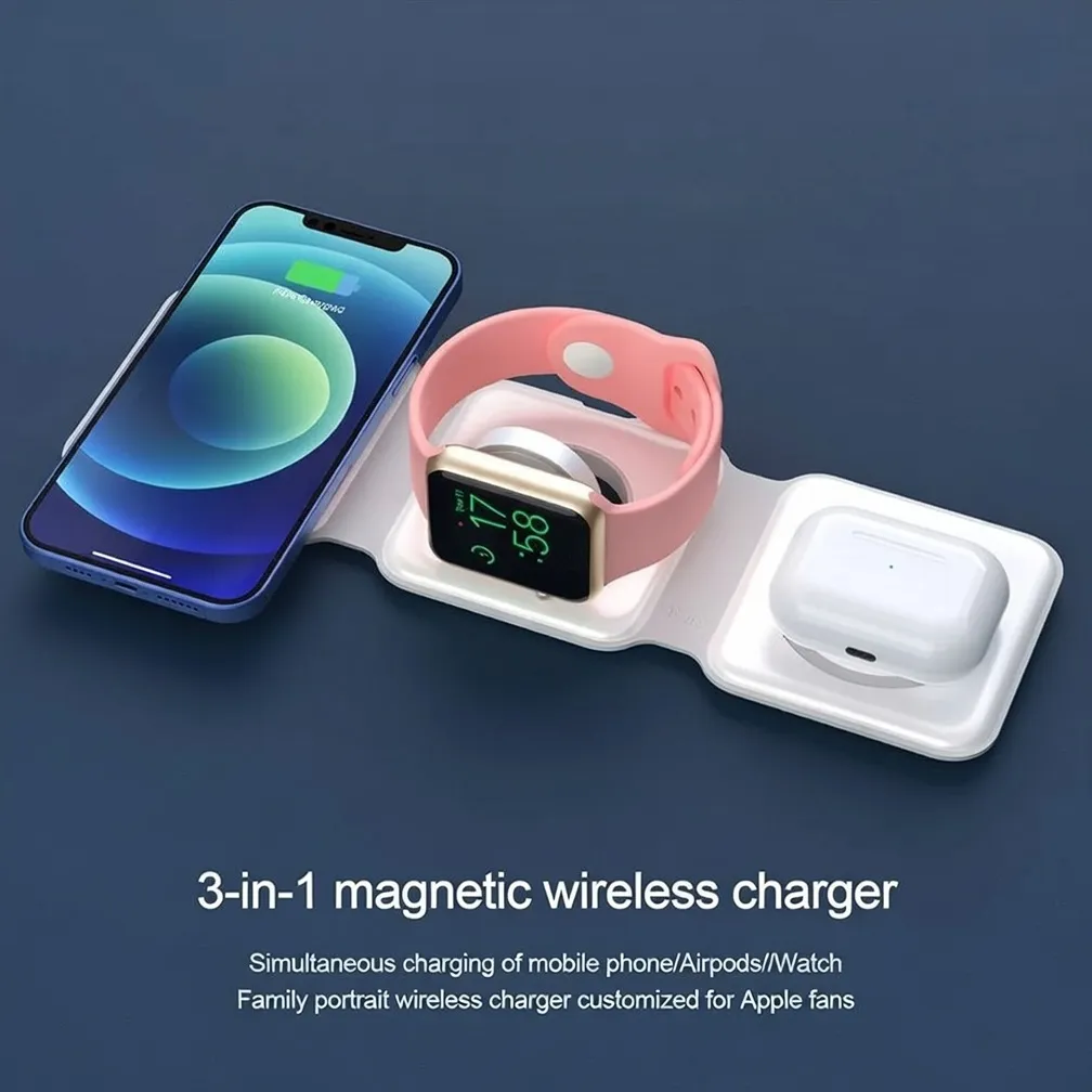 Certified Fast 3‑in‑1 Folding Magnetic Wireless Charger for Smartphones in Bangladesh