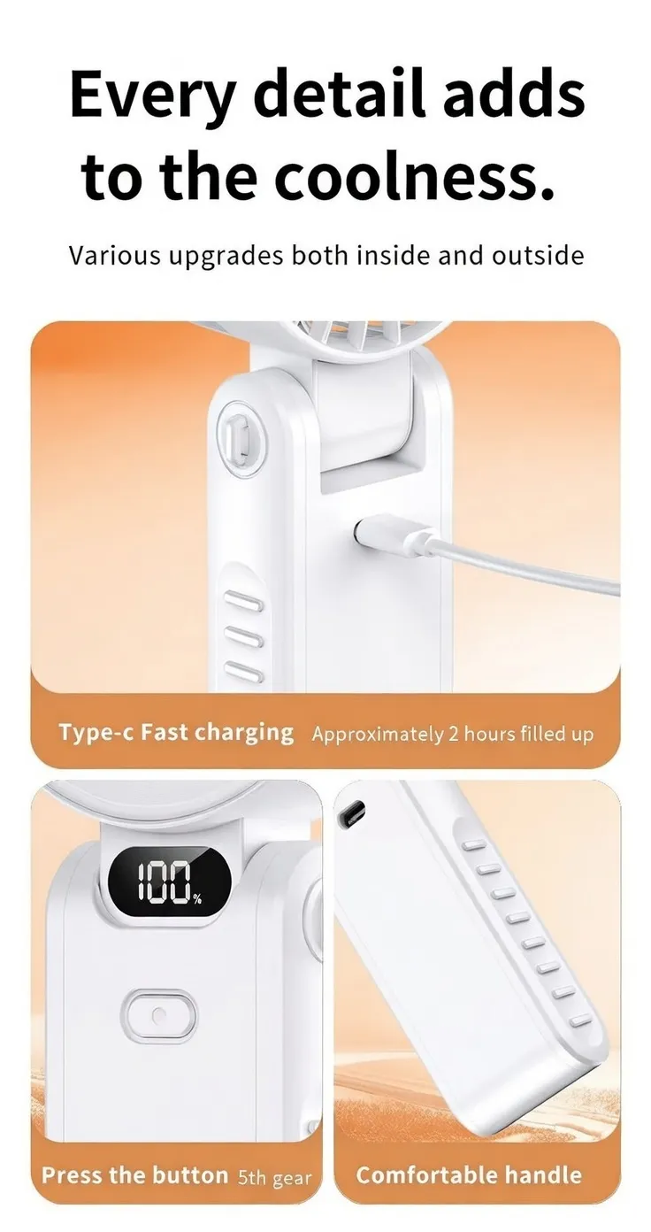 Best 5‑Speed 5000mAh Portable Rechargeable Fan Bangladesh