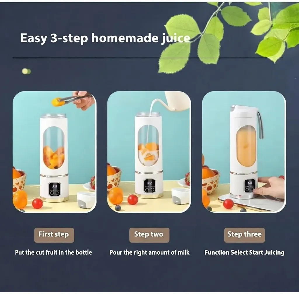 Powerful 12‑Blade 25W USB Mini Portable Rechargeable Juicer/Blender (450ml)