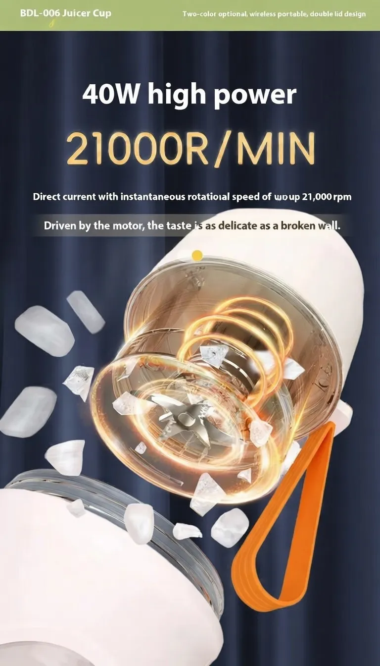 Powerful 40W 450ml USB 12‑Blade Wireless Portable Rechargeable Blender BD