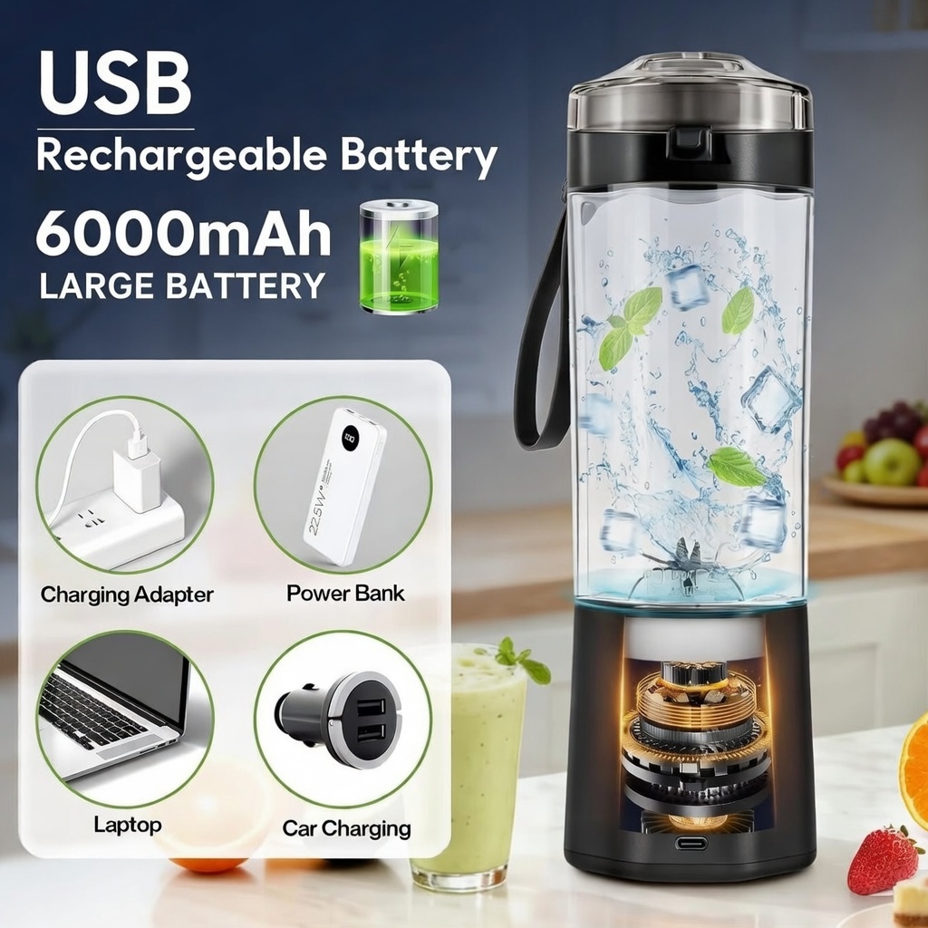 Powerful 6000mAh Rechargeable Mini Portable USB Blender BD