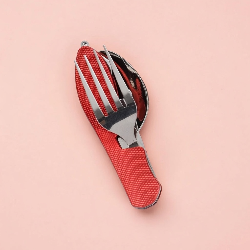 4-in-1 Folding Camping Cutlery Set Stainless Steel Travel Utensils | Now in Bangladesh