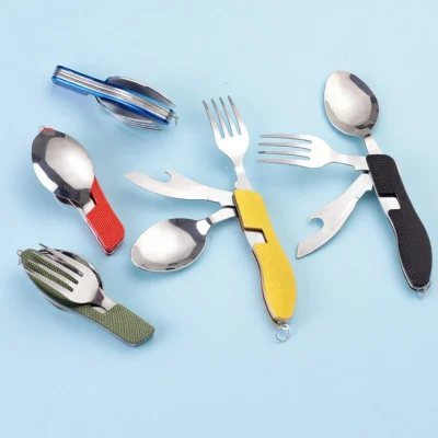 4-in-1 Folding Camping Cutlery Set Stainless Steel Travel Utensils | Now in Bangladesh