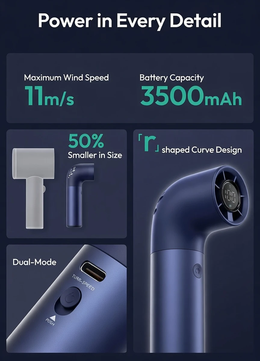 Aero Ultra Powerful Turbo Portable Cooling Fan with 3500mAh4500mAh 19000RPM 6-Speed Now in Bangladesh 2