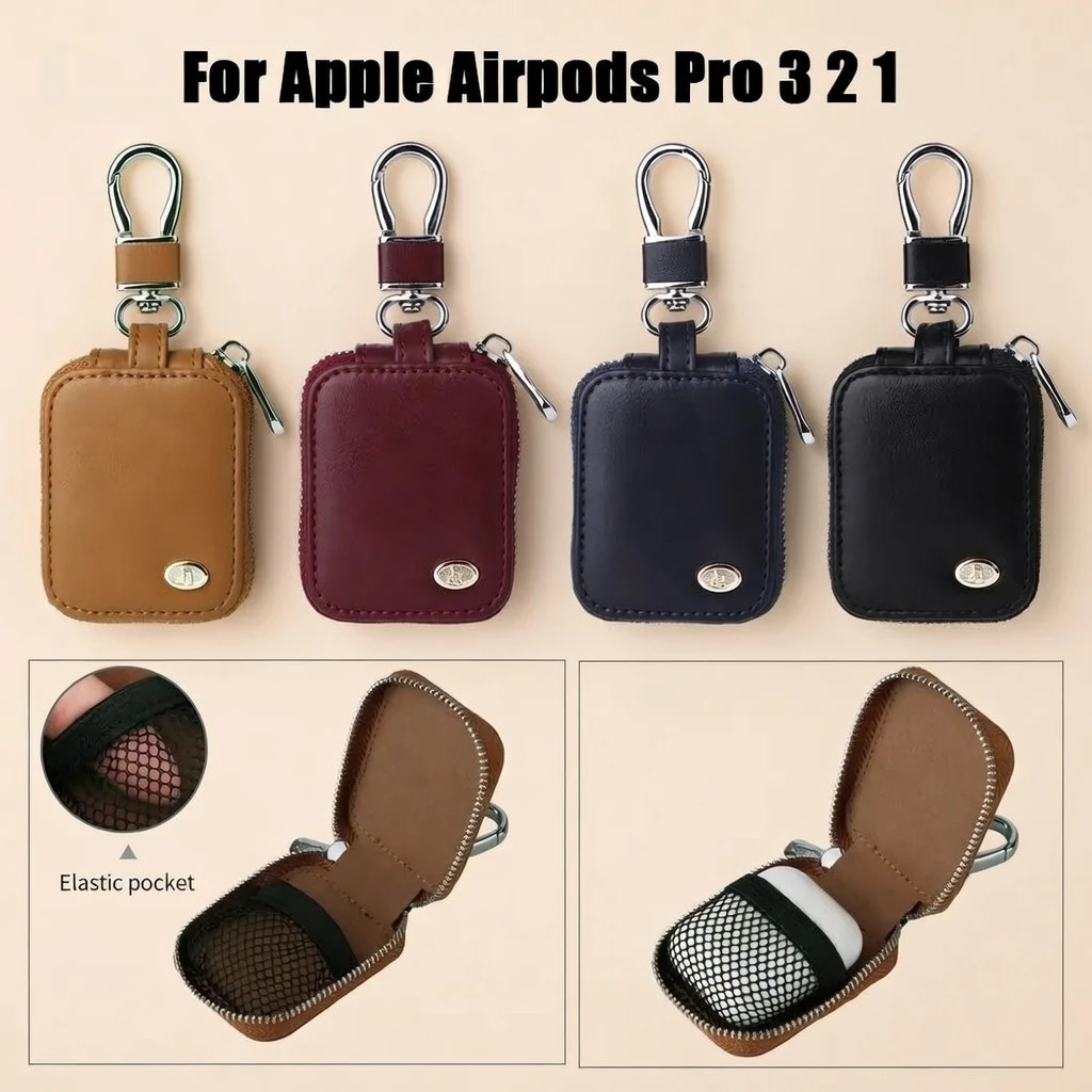 Best Slim AirPods PU Leather Protective Case with Anti-Loss Hook Perfect for AirPods Pro 3-2-1