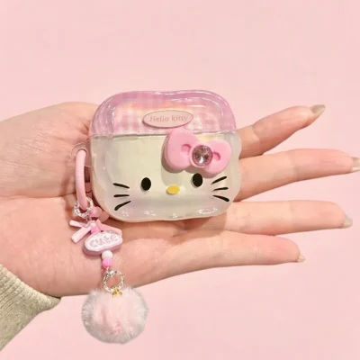 Cute Pink Kitty AirPods Silicone Protective Case with Keychain for AirPods 1/2/3/4/Pro/Pro2/Pro3 | Now in Bangladesh