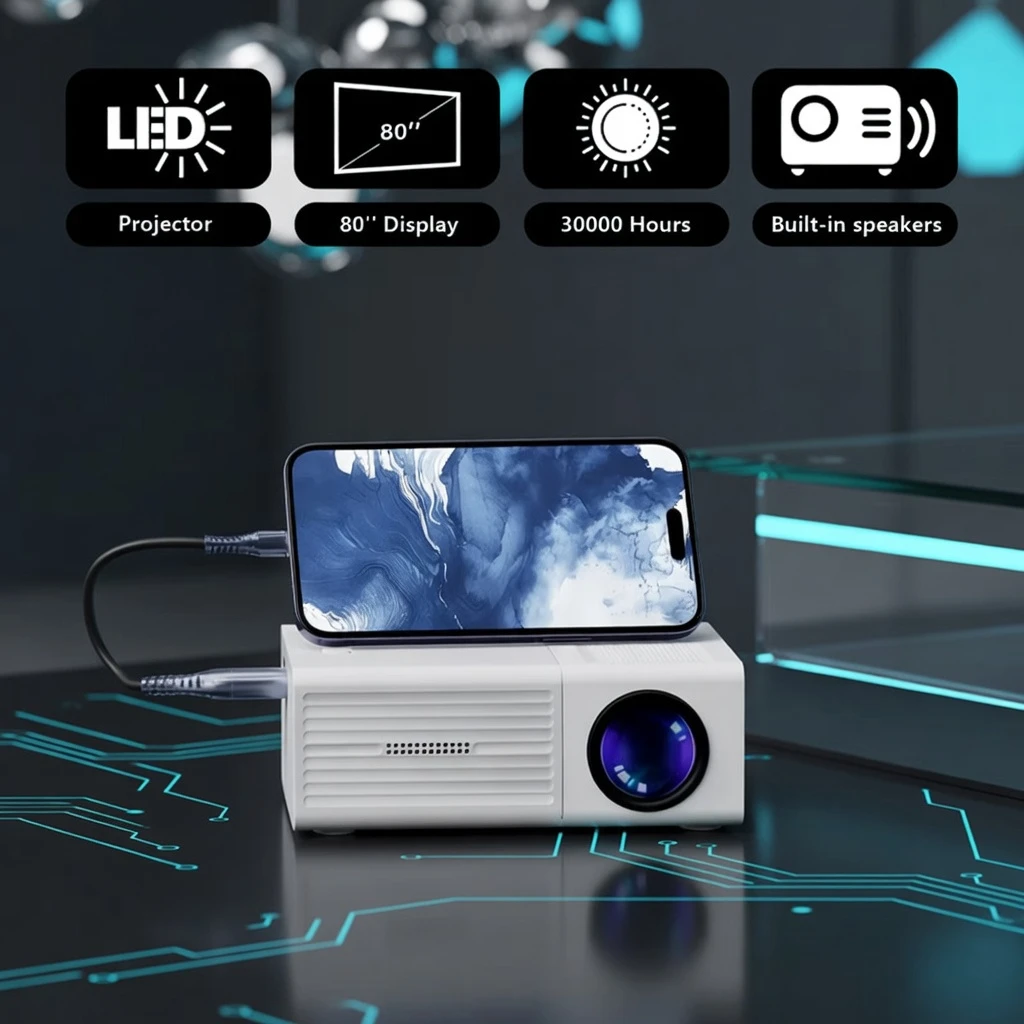 Home Cinema 80” Screen USB 1080P Support Mini LED Projector BD - Now in Bangladesh