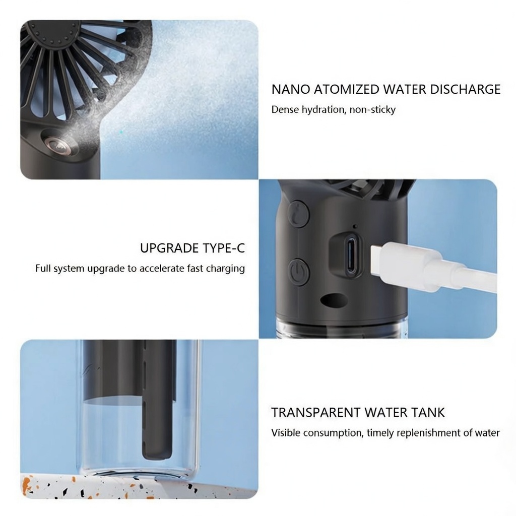 Portable USB Rechargeable Mist Spray Cooling Fan Now in Bangladesh