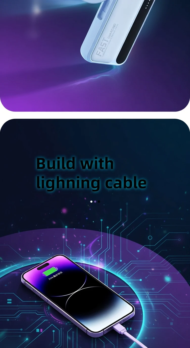 22.5W Fast Charging 10000mAh Power Bank BD Built-in Cable - AmarXpress