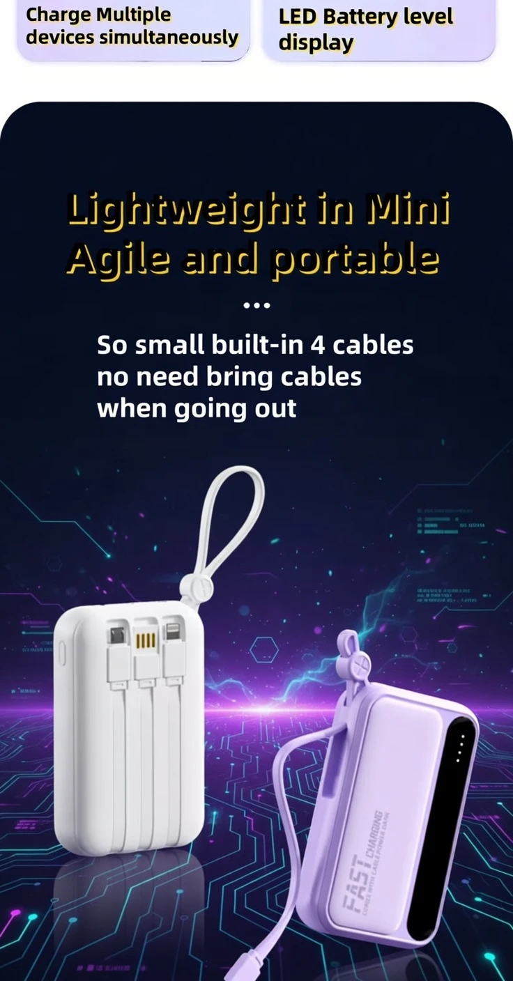 22.5W Fast Charging 10000mAh Power Bank BD Built-in Cable - AmarXpress