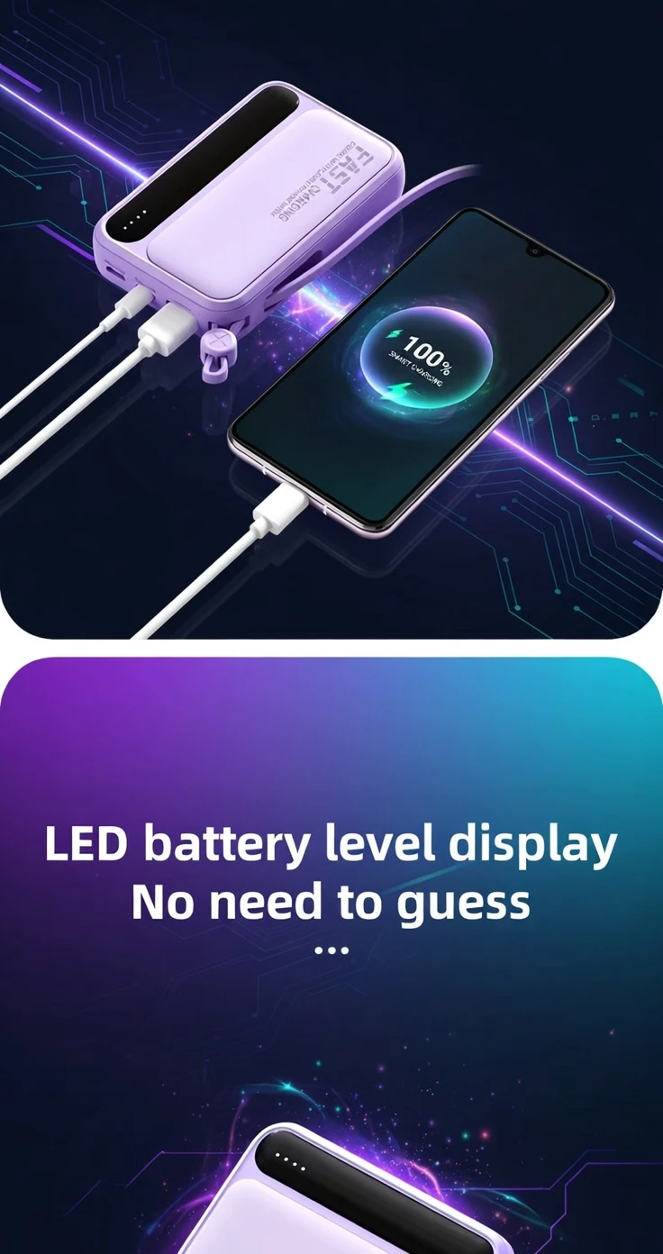 22.5W Fast Charging 10000mAh Power Bank BD Built-in Cable - AmarXpress