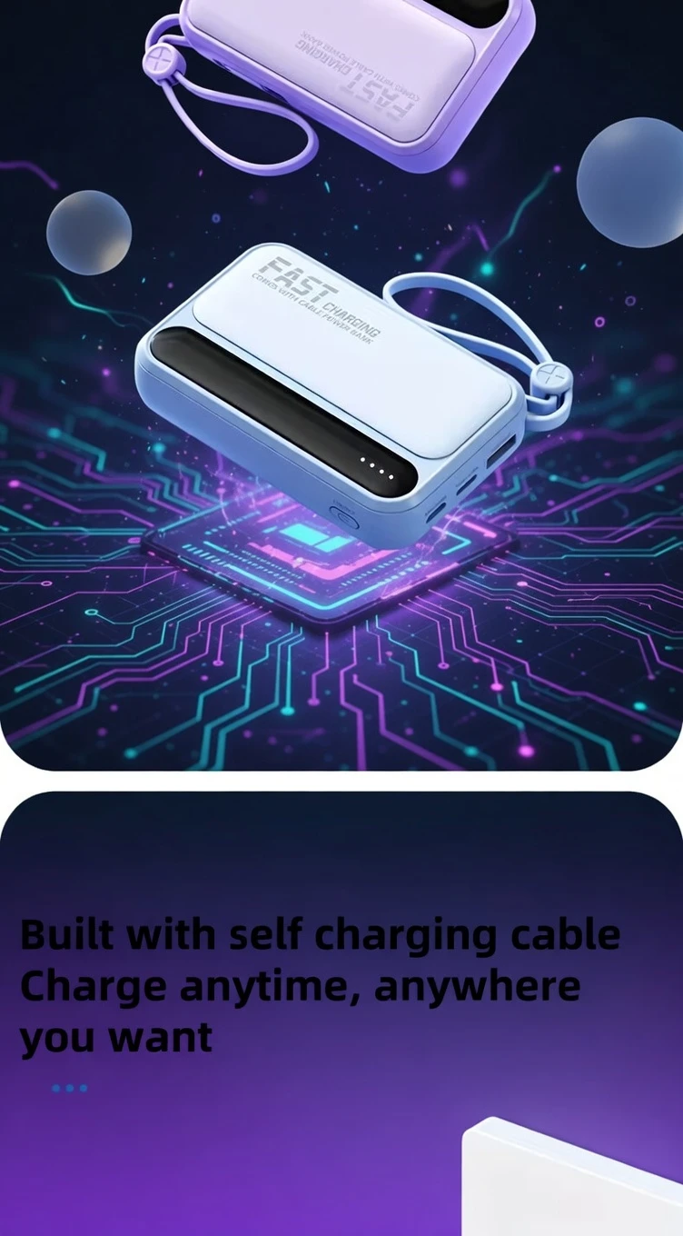 22.5W Fast Charging 10000mAh Power Bank BD Built-in Cable - AmarXpress