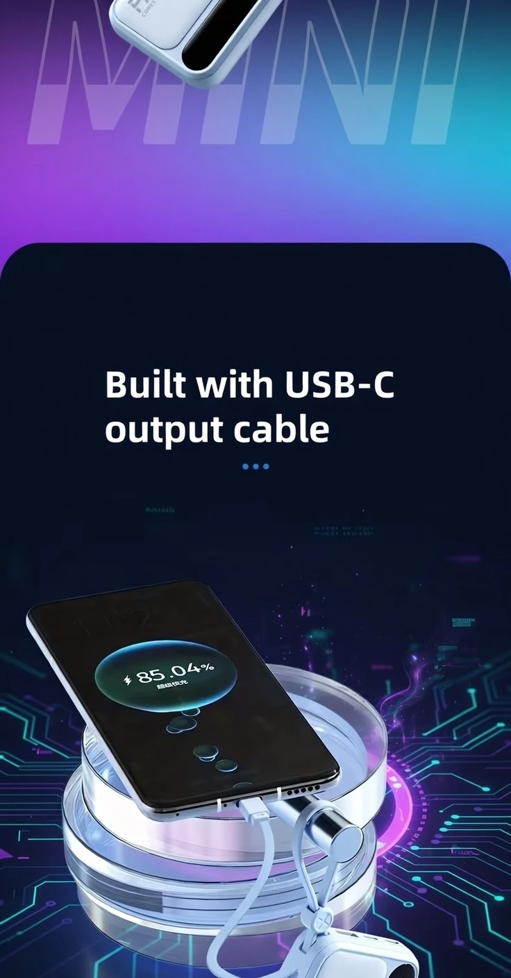 22.5W Fast Charging 10000mAh Power Bank BD Built-in Cable - AmarXpress