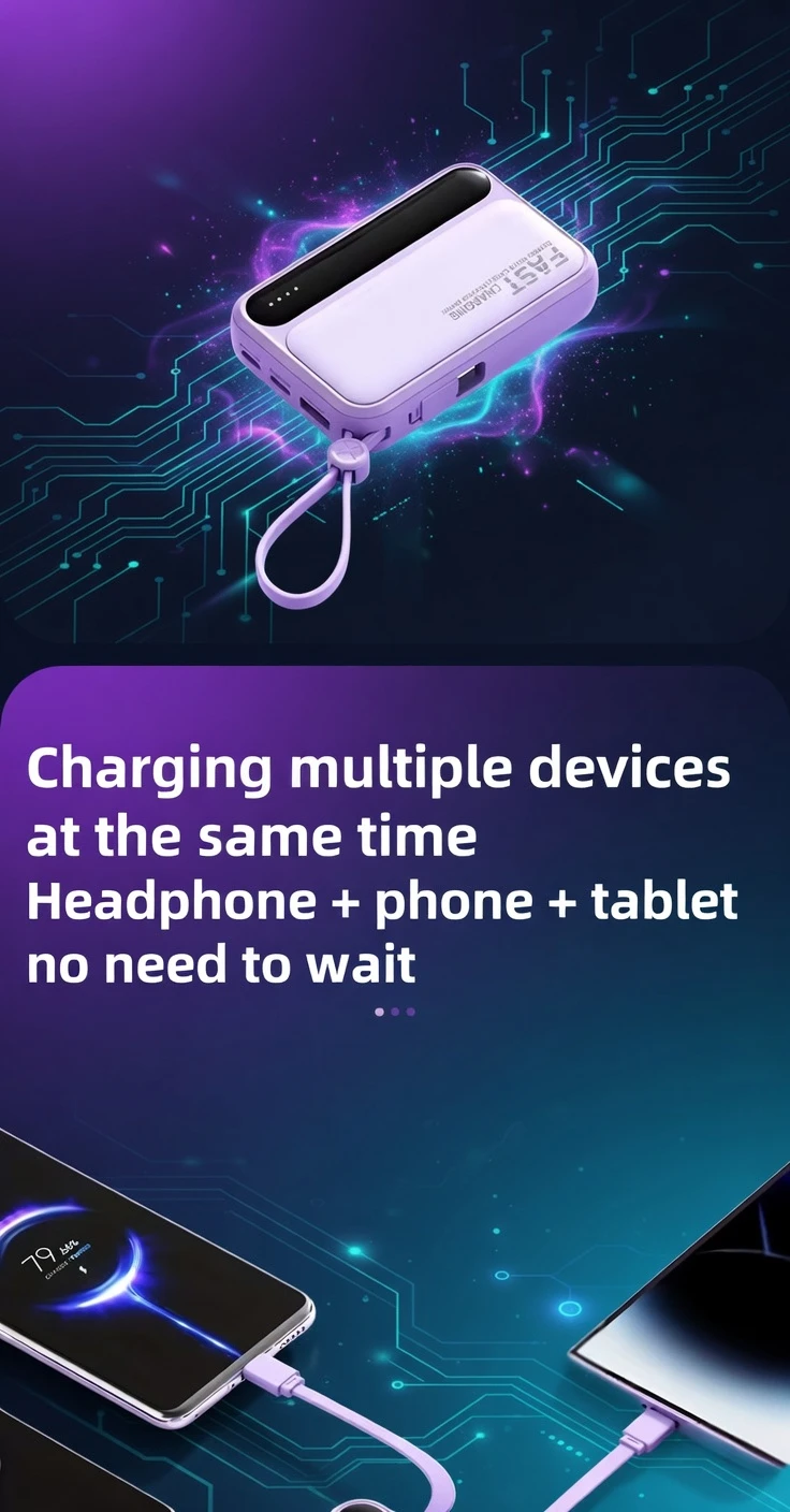 22.5W Fast Charging 10000mAh Power Bank BD Built-in Cable - AmarXpress