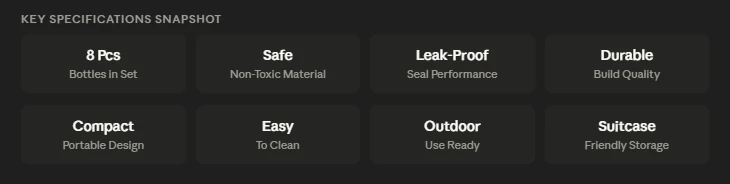 Main Features of 8-Pc Travel Toiletry Bottles – Leak-Proof & Non-Toxic, Refill & Safe for Skincare - AmarXpress