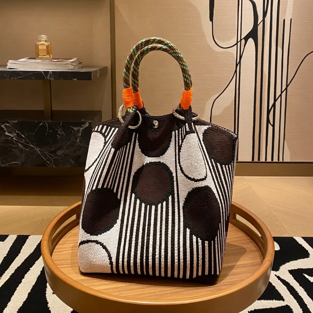 Elegant Geometric Foldable Fabric Print for Traveling Women Tote Bag BD - AmarXpress