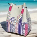 Elegant Women Black Tote Bag Geometric Foldable Fabric Print for Traveling | Price in Bangladesh - Purple