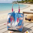 Elegant Women Black Tote Bag Geometric Foldable Fabric Print for Traveling | Price in Bangladesh - Blue