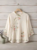 Embroidered Mandarin Collar Blouse BD – Loose Fit – Vintage Button – Sleeve Acrylic – AmarXpress