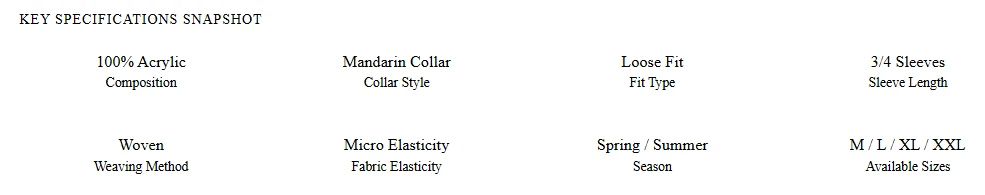 Main Features - Embroidered Mandarin Collar Blouse BD – Loose Fit – Vintage Button – Sleeve Acrylic – AmarXpress