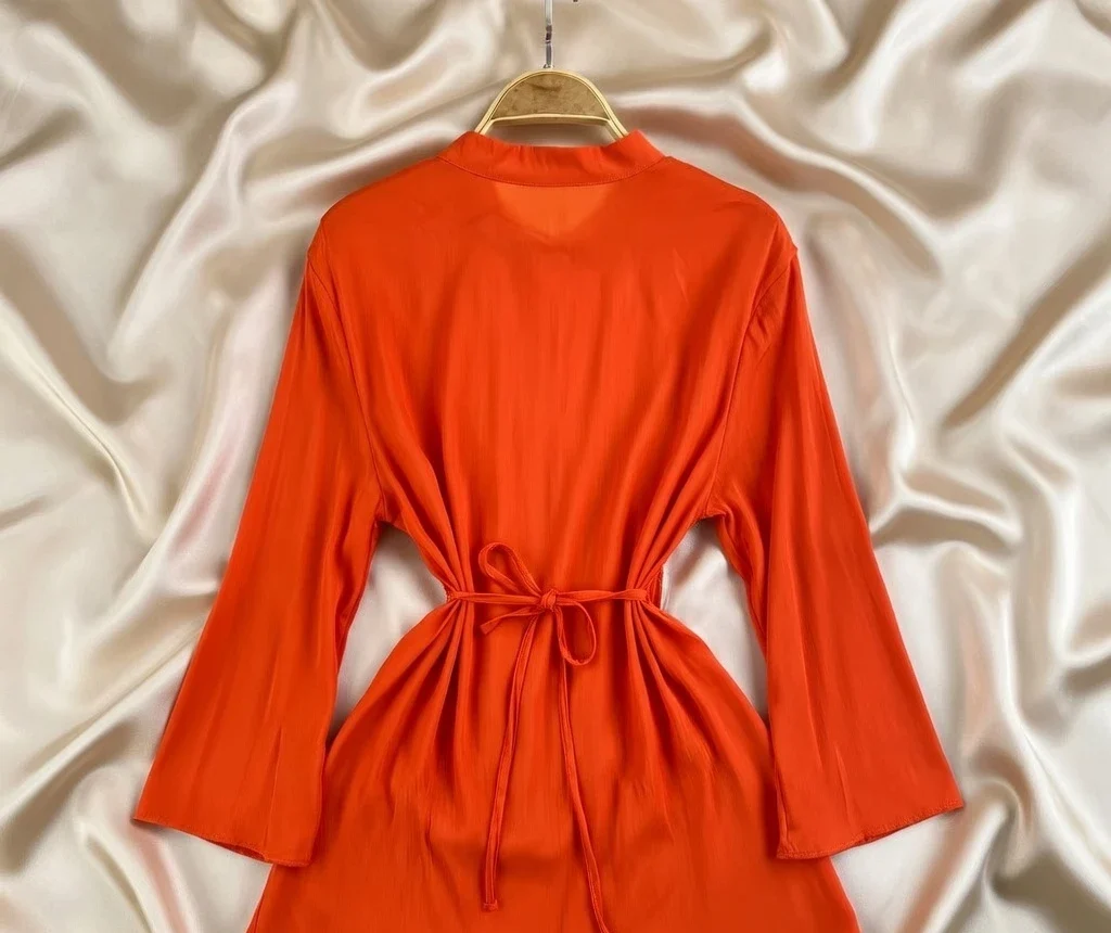 French Khaki Retro Knee-Length Dress – Loose Fit Waist Strap – AmarXpress