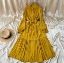 French Khaki Retro Knee-Length Dress – Loose Fit Waist Strap – AmarXpress