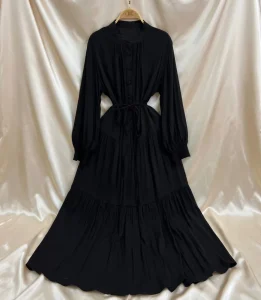 French Khaki Retro Knee-Length Dress – Loose Fit Waist Strap – AmarXpress