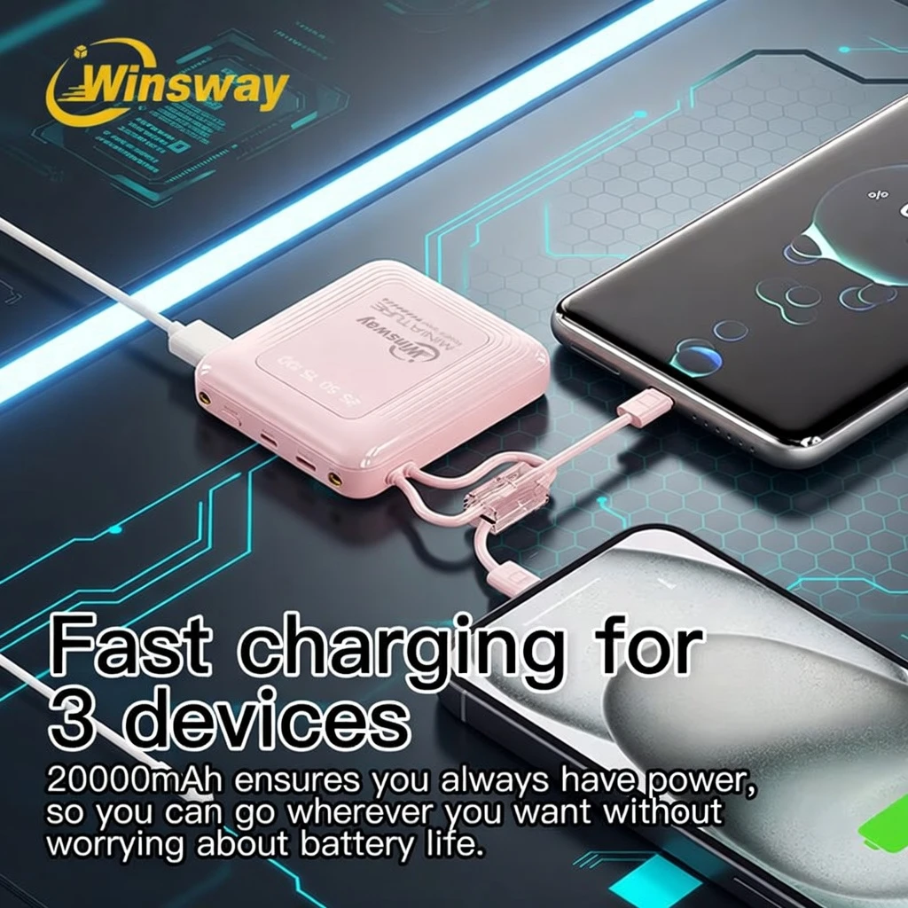 LED Display Built-in Cable Fast Charge 20000mAh Mini Power Bank BD - AmarXpress