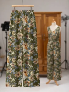 Ladies Winter Floral Print Loose Outfit BD - Wide-Leg Pants & Top Set - AmarXpress