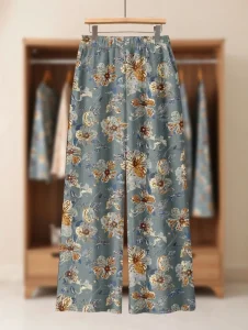 Ladies Winter Floral Print Loose Outfit BD - Wide-Leg Pants & Top Set - AmarXpress