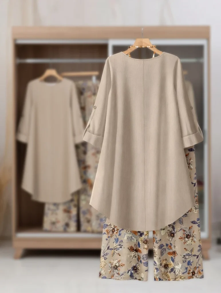 Ladies Winter Floral Print Loose Outfit BD - Wide-Leg Pants & Top Set - AmarXpress