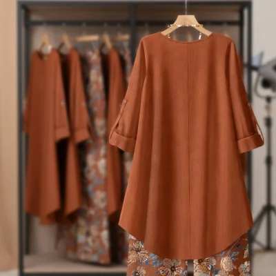 Ladies Winter Floral Print Loose Outfit BD - Wide-Leg Pants & Top Set - AmarXpress