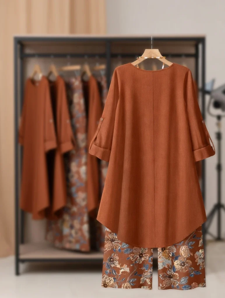 Ladies Winter Floral Print Loose Outfit BD - Wide-Leg Pants & Top Set - AmarXpress