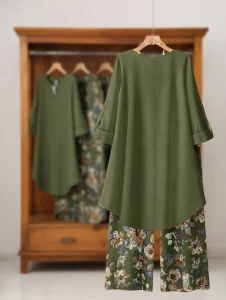 Ladies Winter Floral Print Loose Outfit BD - Wide-Leg Pants & Top Set - AmarXpress