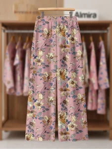 Ladies Winter Floral Print Loose Outfit BD - Wide-Leg Pants & Top Set - AmarXpress