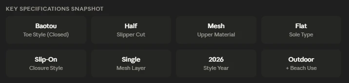 Main Features - 2026 Women's Mesh Half Slipper BD – Flat Slip-On – Beach Outdoor – AmarXpress