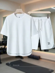 Men Waffle Sports Set BD – Summer Apricot Tee & Shorts - Cool Casual - AmarXpress
