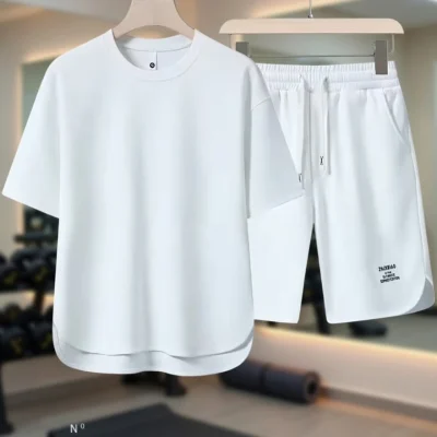 Men Waffle Sports Set BD – Summer Apricot Tee & Shorts - Cool Casual - AmarXpress