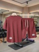 Men Waffle Sports Set BD – Summer Apricot Tee & Shorts - Cool Casual - AmarXpress