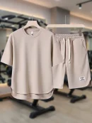 Men Waffle Sports Set BD – Summer Apricot Tee & Shorts - Cool Casual - AmarXpress