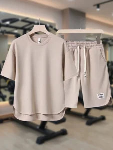 Men Waffle Sports Set BD – Summer Apricot Tee & Shorts - Cool Casual - AmarXpress