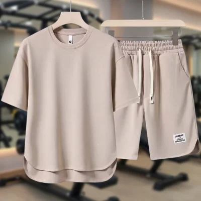 Men Waffle Sports Set BD – Summer Apricot Tee & Shorts - Cool Casual - AmarXpress