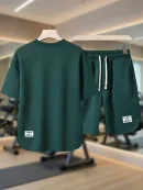 Men Waffle Sports Set BD – Summer Apricot Tee & Shorts - Cool Casual - AmarXpress