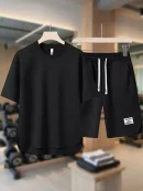 Men Waffle Sports Set BD – Summer Apricot Tee & Shorts - Cool Casual - AmarXpress