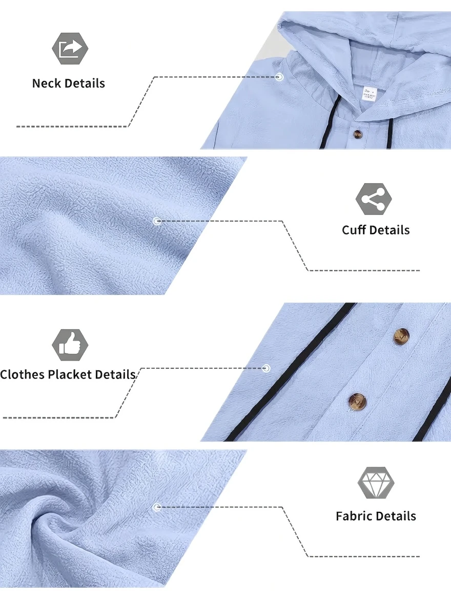 Men's Premium Casual Linen Hooded Set - White Shirt and Pants - AmarXpress