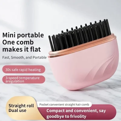 Mini Hair Straightener Brush BD – Hot Comb – Fast & Portable – USB Rechargeable – AmarXpress