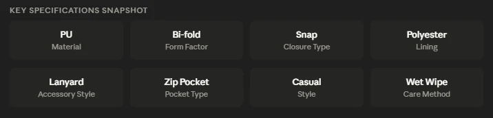 Main Specifications - PU Wrist Bi-fold Wallet – Women Wrist Wallet BD - Card Coin Purse - Strap & Snap - AmarXpress